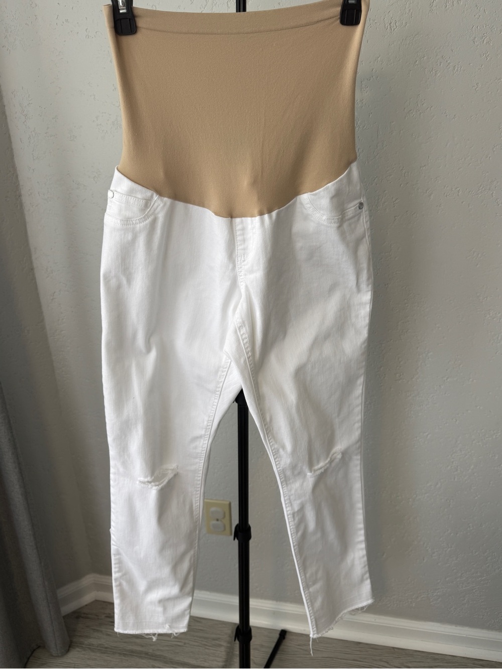 Indigo Blue Tan & White Stretch Panel Maternity Jeans